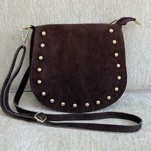Persaman New York Elvira Brown Suede Studded Crossbody